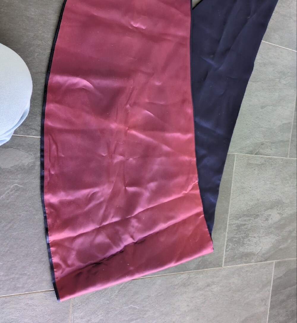 Dressy Over The Shoulder Shawl Navy Blue Satin Material Lined With Maroon Inside - Picture 3 of 4